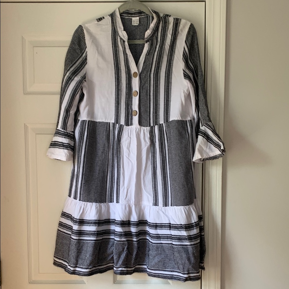Striped Black and White Button-Down Dress